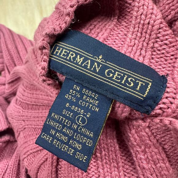 VTG Herman Geist Pink Mock Neck Ribbed Knit Slim Fit Casual Pullover Sweater LG - Picture 9 of 14